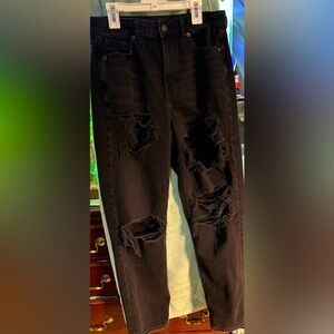 American Eagle black distressed mom jeans, size 8